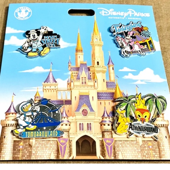 Disney Parks WDW Magic Kingdom FOUR LANDS Pin Set Mickey and Pals NEW - Picture 2 of 7